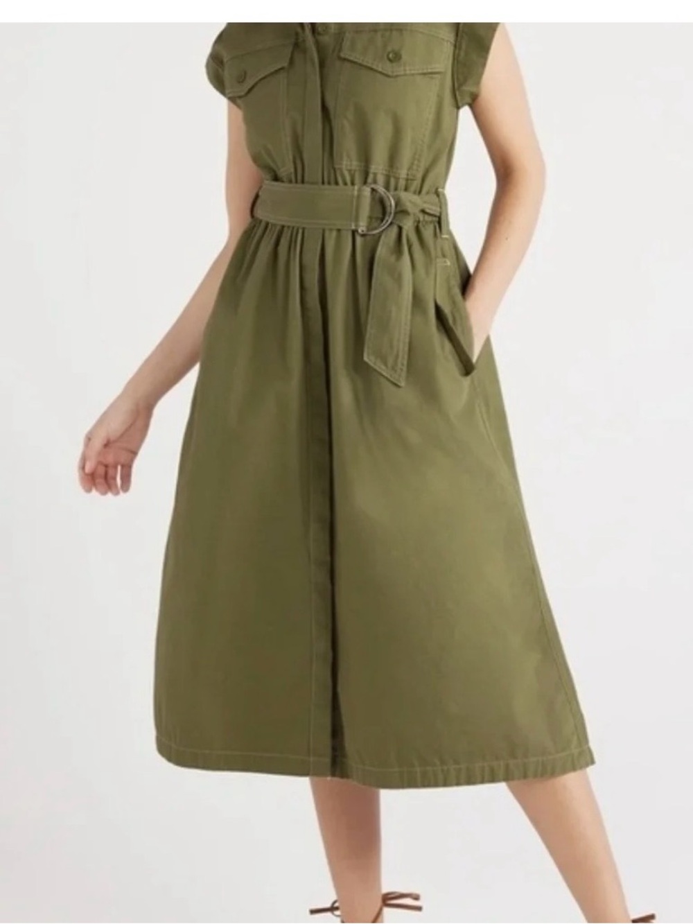 Free Assembly Olive Utility Belted Midi preppy, smart casual, Dress XL